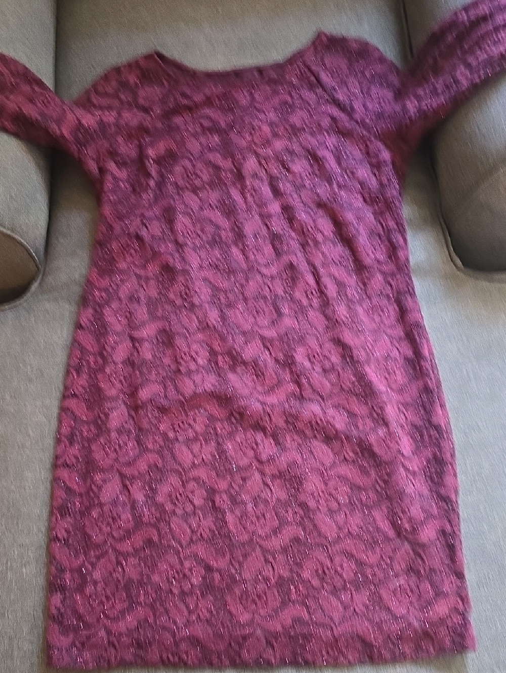 Women's Long Sleeve Lace Knit Dress in Wine